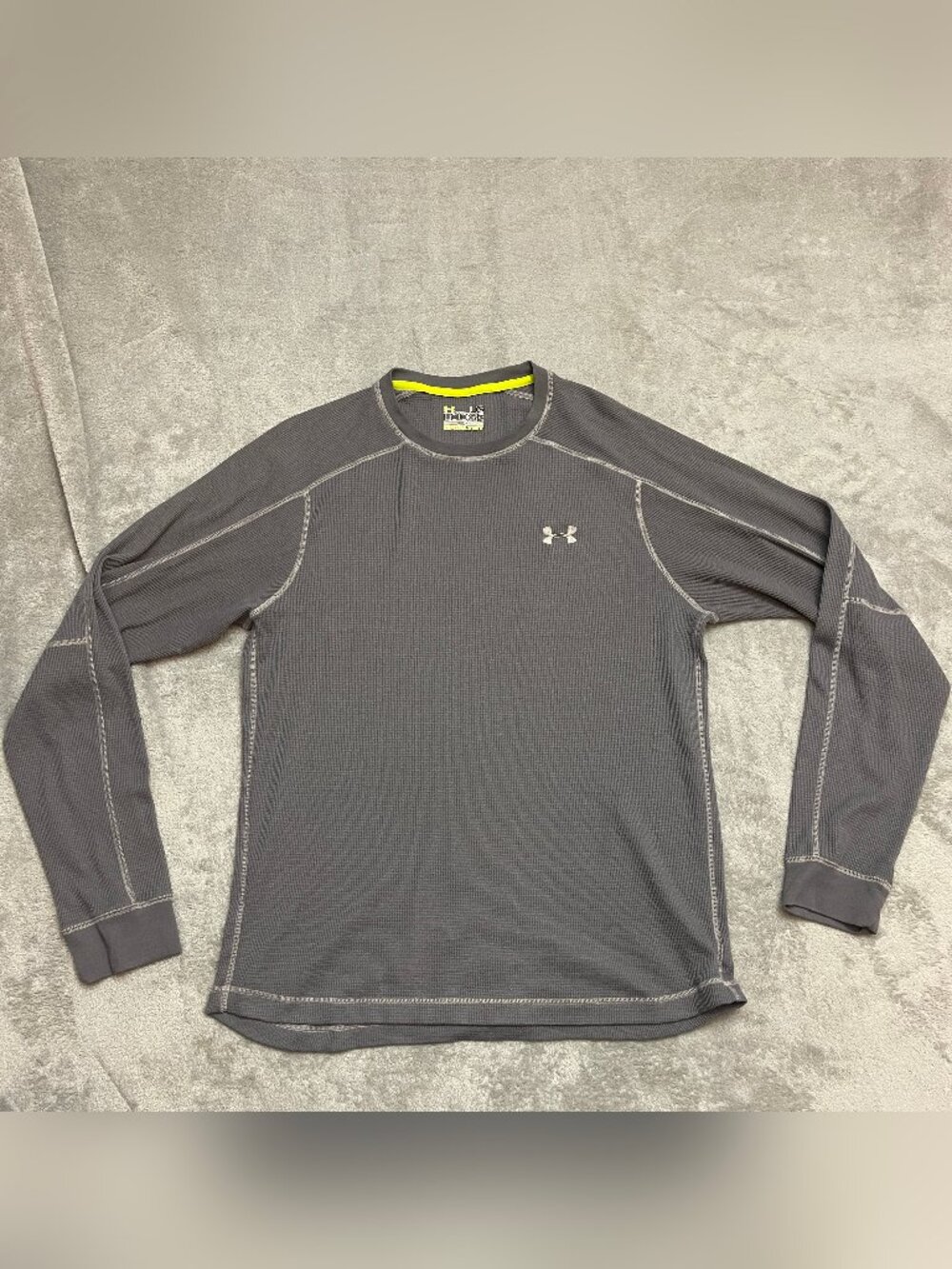 Under Armour Catalyst UA Shirt Mens L Gray Thermal Waffle Knit Loose Crew Neck